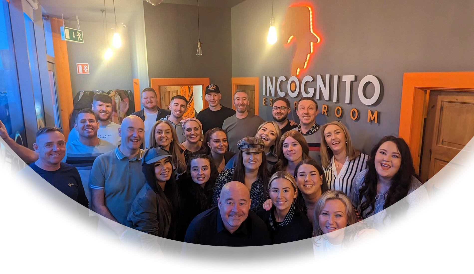 A group of people are in a happy mood after team building activities by Incognito escape rooms Dublin, Ireland.