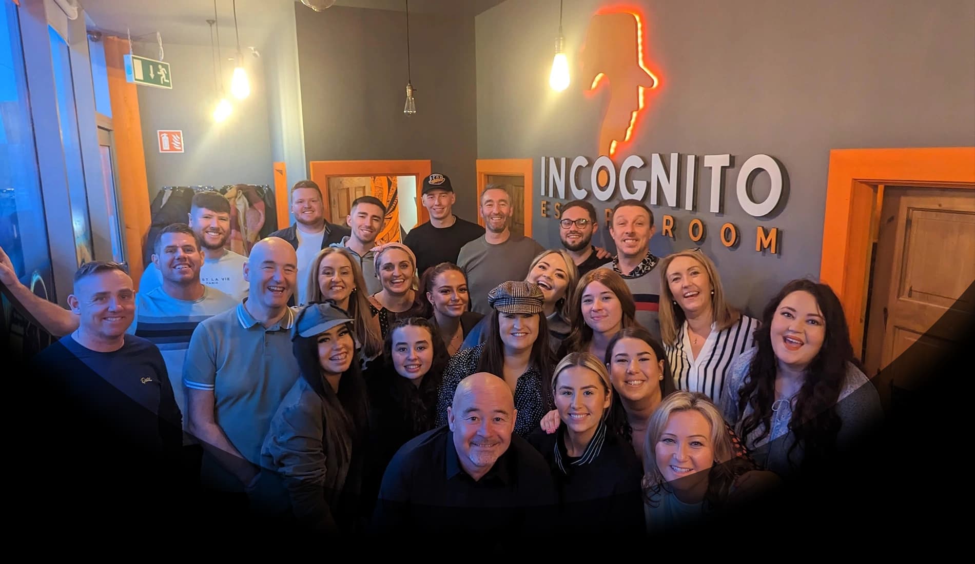 A group of people are in a happy mood after team building activities by Incognito escape rooms Dublin, Ireland.